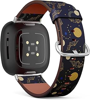CJBROES Replacement Leather Watch Band, Compatible with Fitbit Versa 3 and Fitbit Sense of Wristband Bracelet Accessory - Fantasy Origami Dark Sky