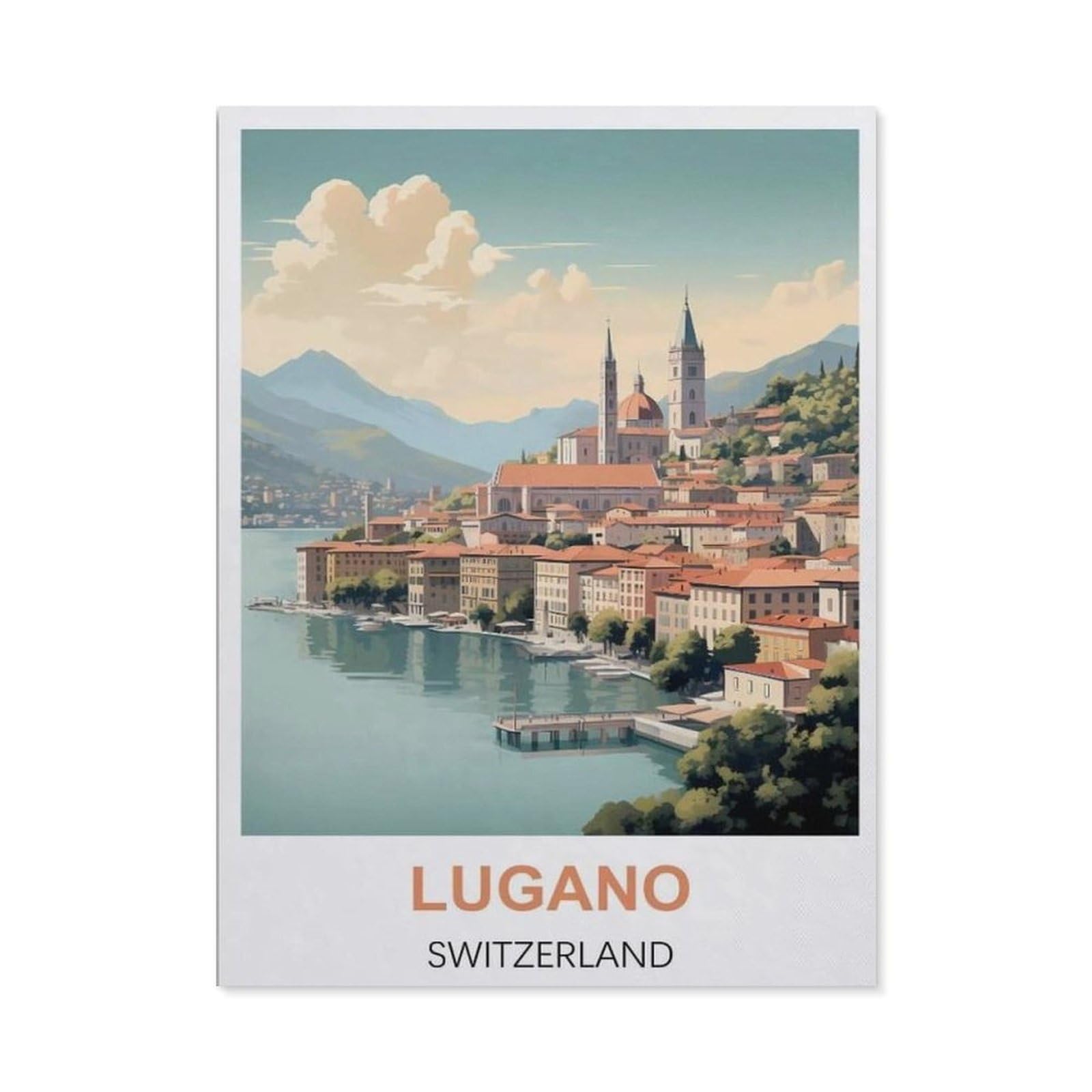 BEAYODKP 5D DIY Diamond Painting Kit，Lugano Switzerland Vintage Travel Poster，Crystal Mosaic Full Drill Round Diamond Painting Embroidery Accessories（50 x 60 cm/19.68 x 23.62 inches）-CA37