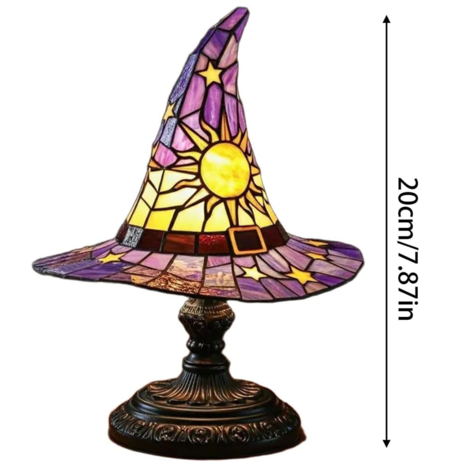 Lámparas de sombrero de bruja, luces de sombrero de bruja hechas a mano, lámpara de sombrero de bruja de vitral, lámpara de resina retro para decoración de dormitorio, para decoración de interiores, f