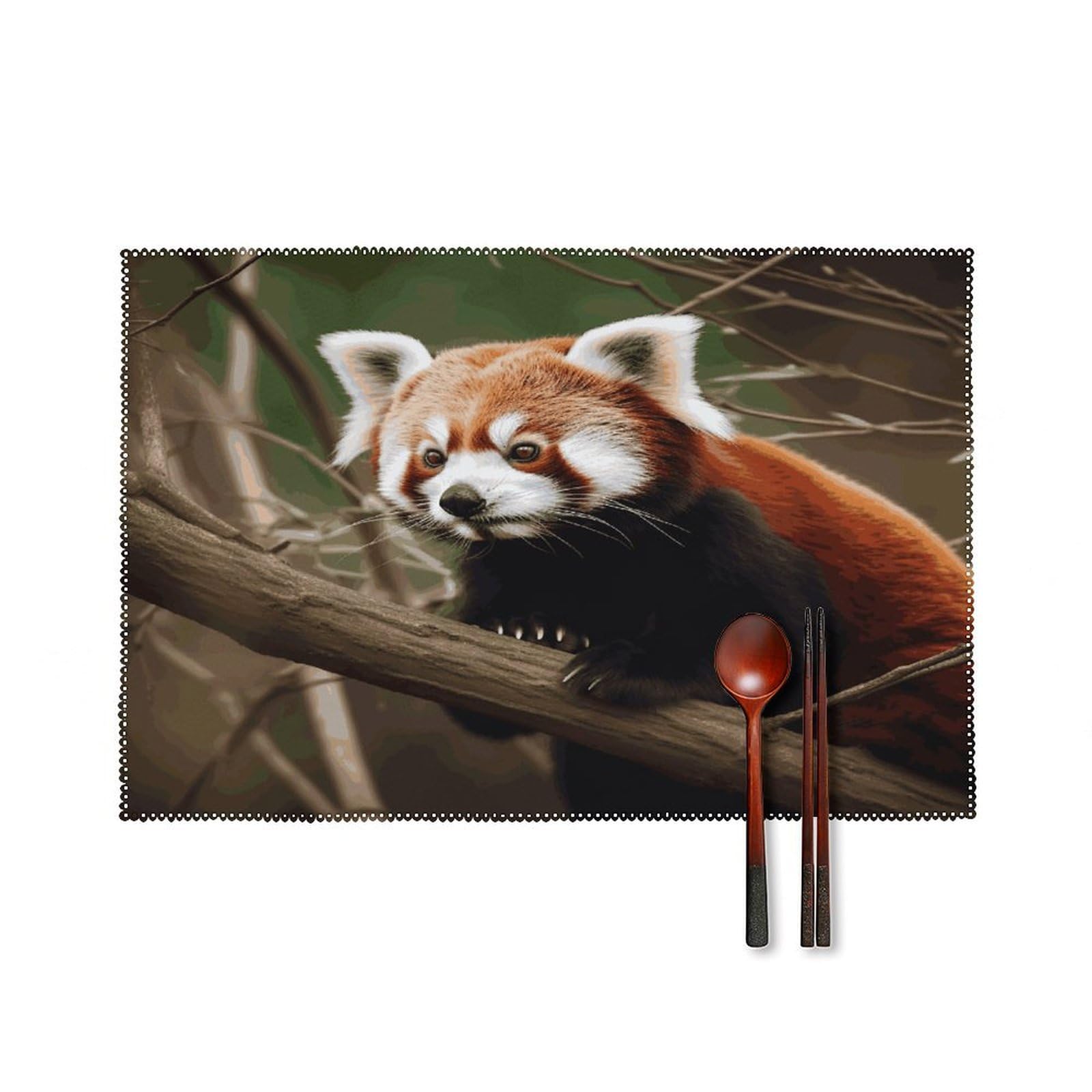 Red Panda on Tree Branch Placemats Set of 4 Canvas Place Mats Non-Slip Heat Resistant Table Mats Washable Waterproof Placemat Wipeable Tablemats for Kitchen Dining Decor Place Mat