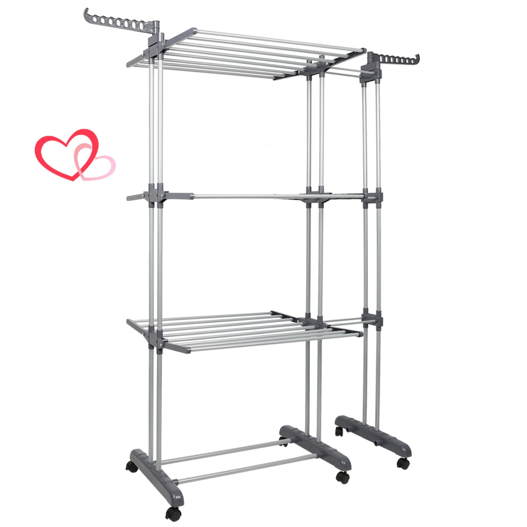 LANTUS Stendino, 4 Livelli Stendibiancheria Verticale Allungabile con 6 Ruote, Acciaio Inossidabile Stendino da Balcone Esterno, Stendipanni per Interno, 75-142,5*64*170 cm (grigio)