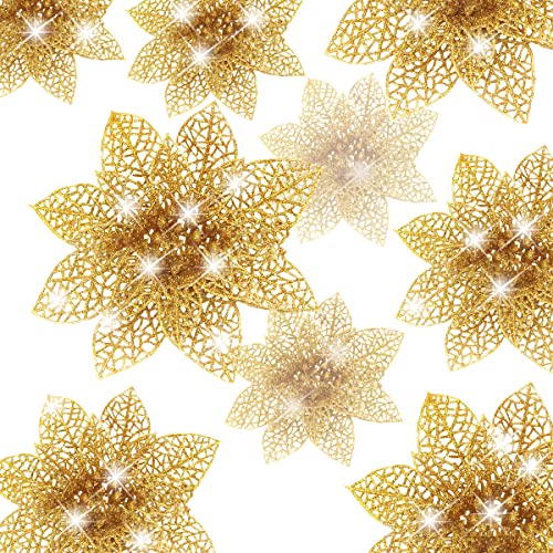 Umllpet Décoration de Noël - 24 pièces - Décoration de Noël - Fleurs artificielles - Décoration d'arbre de Noël - Décoration d'arbre de Noël - Nouvel An - Ornements de mariage (doré) Cover