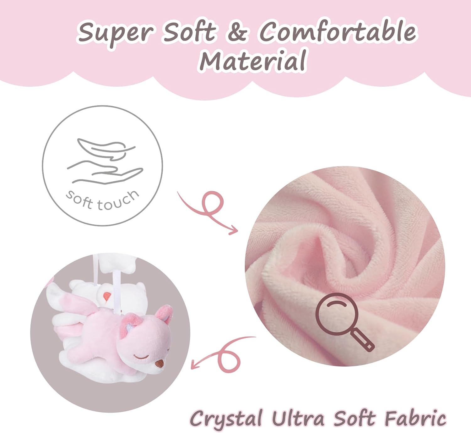 Baby Mobile for Crib with 12 Lullabies Digital Musical Box, Spiral Car Seat & Stroller Activity Toy, Pink Design for Nursey Decor