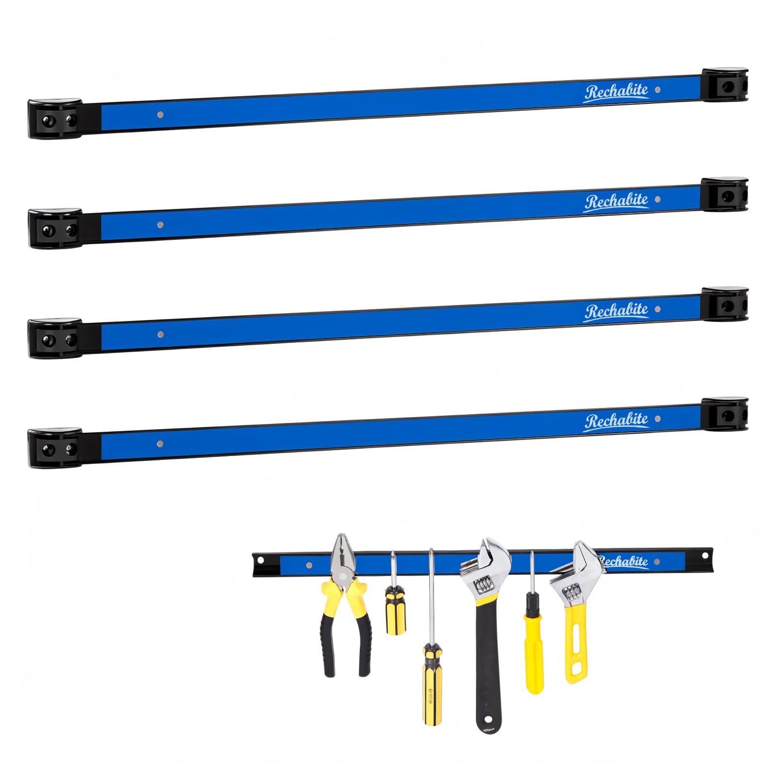 4 Pieces 24" Magnetic Tool Holder Strip, Blue Magnet Bar, Metal Tool Organizer Rack for Garage Organization, Easy To Install in Workshop, Mounting Screws Included