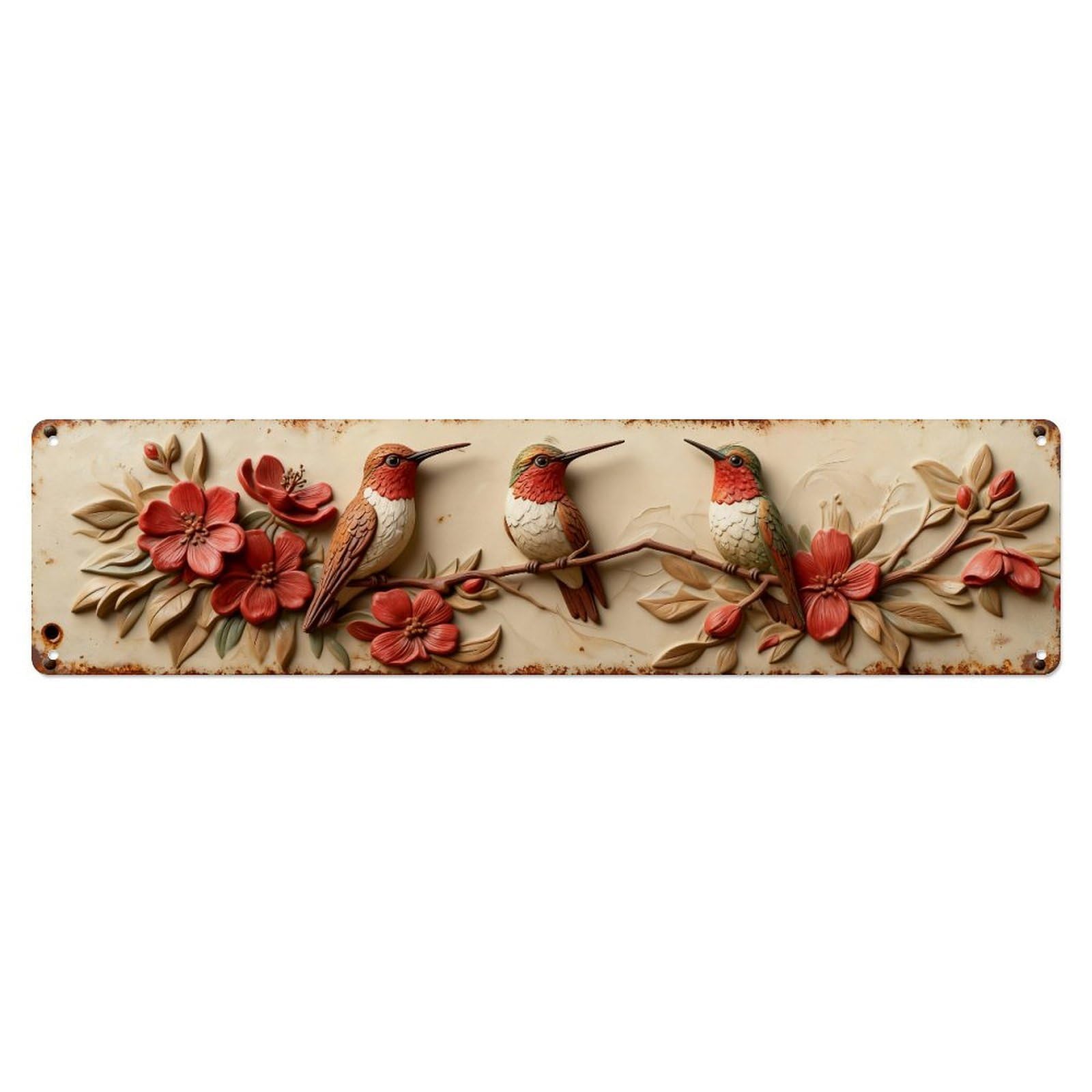 Iageret Vintage Hummingbirds Flowers Branches Red Blooms Metal Tin Sign Retro Wall Decor, Bar Garage Cafe Kitchen Home Wall Art Poster Decoration 4X16inches