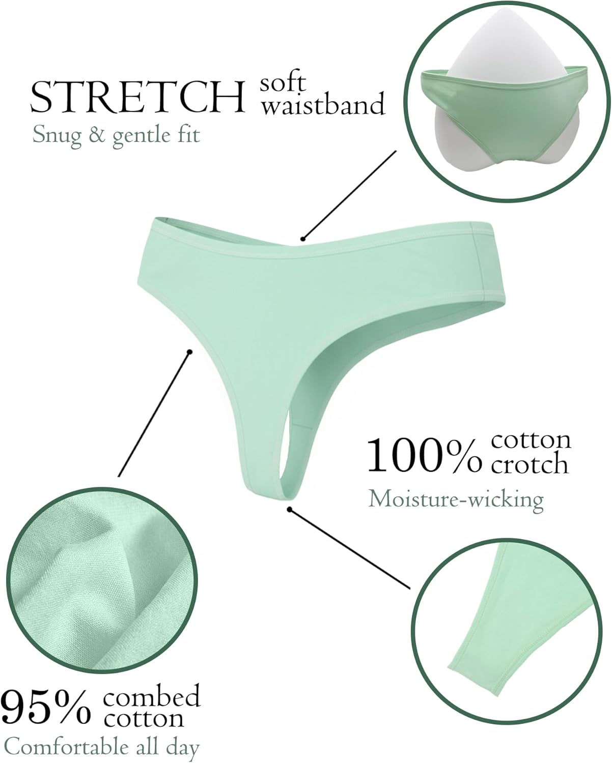 Seamless Cotton Thongs for Women Soft Stretch Comfortable No Show Panties 5 Pack - Image 3