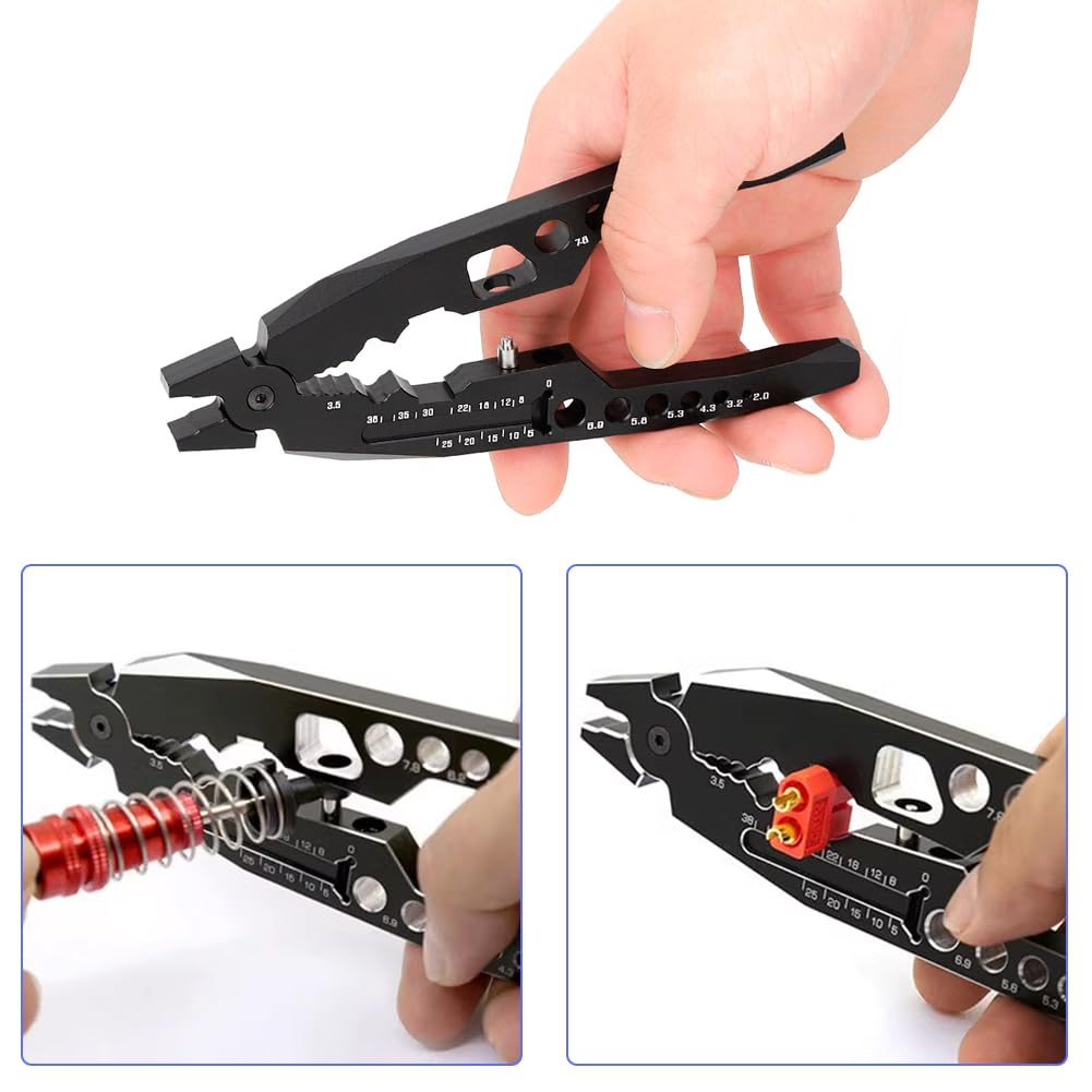 Tiiyee Amortisseurs Pince D'amortisseur, Multifonction Métalliques Noir | Tête Sphérique Clip RC Struts D'amortisseur Outil de Maintenance Voiture Télécommandée Camion Hors Route Buggy Rock Crawler