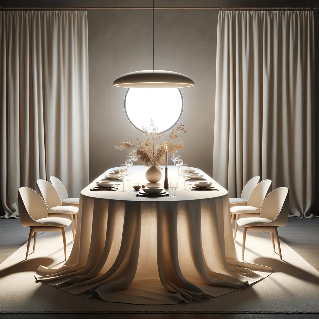 Nappe de Table Ovale Texturée Beige 155 x 215cm, Nappe de Table sans Plis, Élégante Couverture de Table en Lin Beige Couleur Unie, Design Ajouré, Tissu Naturel pour Table à Manger