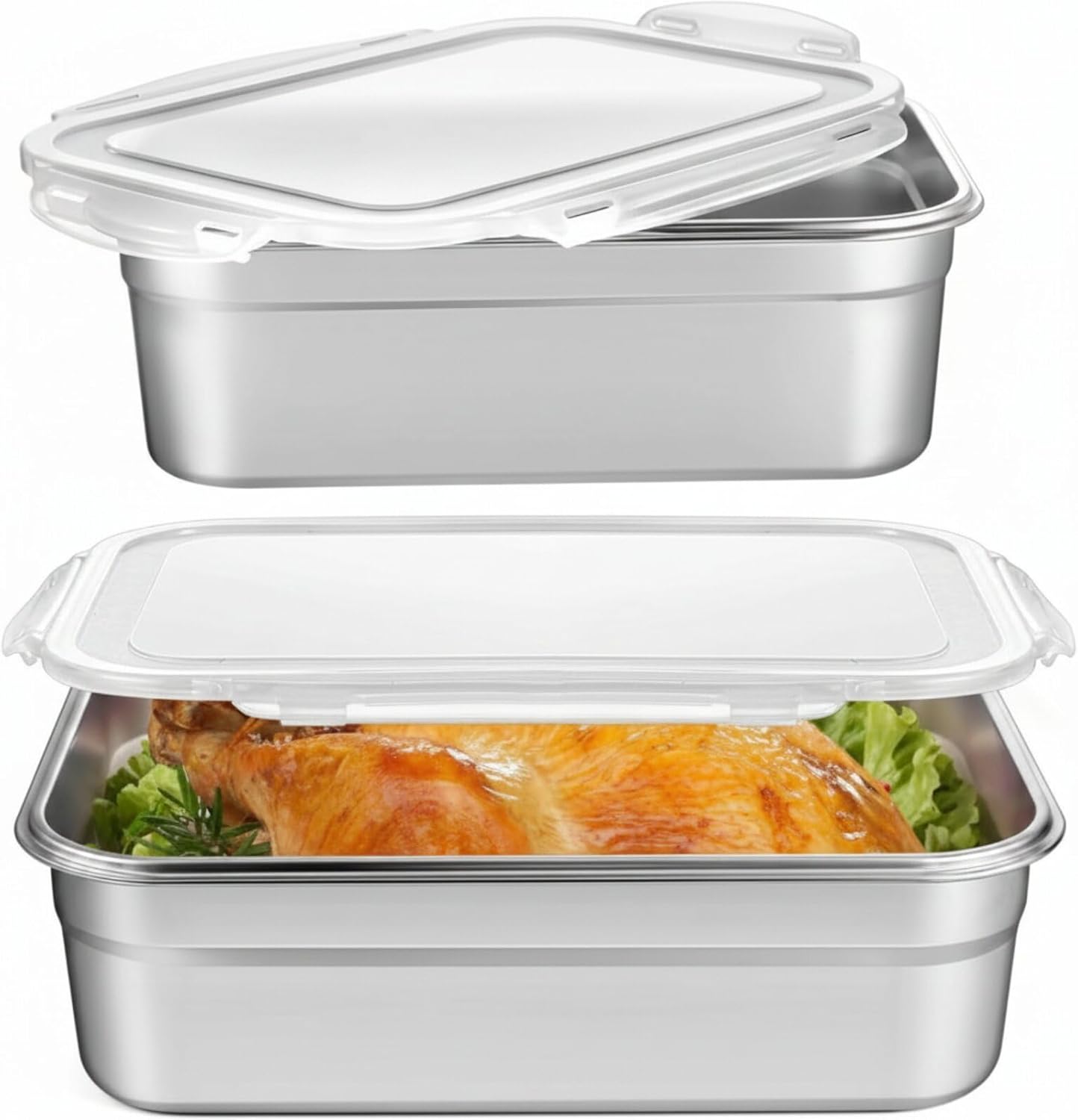 Tiangrid 2-Pack Large Stainless Steel Marinating Containers Leak-Proof Lids Stackable 6L+3.8L Meal Prep Fridge Storage