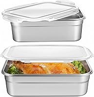 Tiangrid 2-Pack Large Stainless Steel Marinating Containers Leak-Proof Lids Stackable 6L+3.8L Meal Prep Fridge Storage