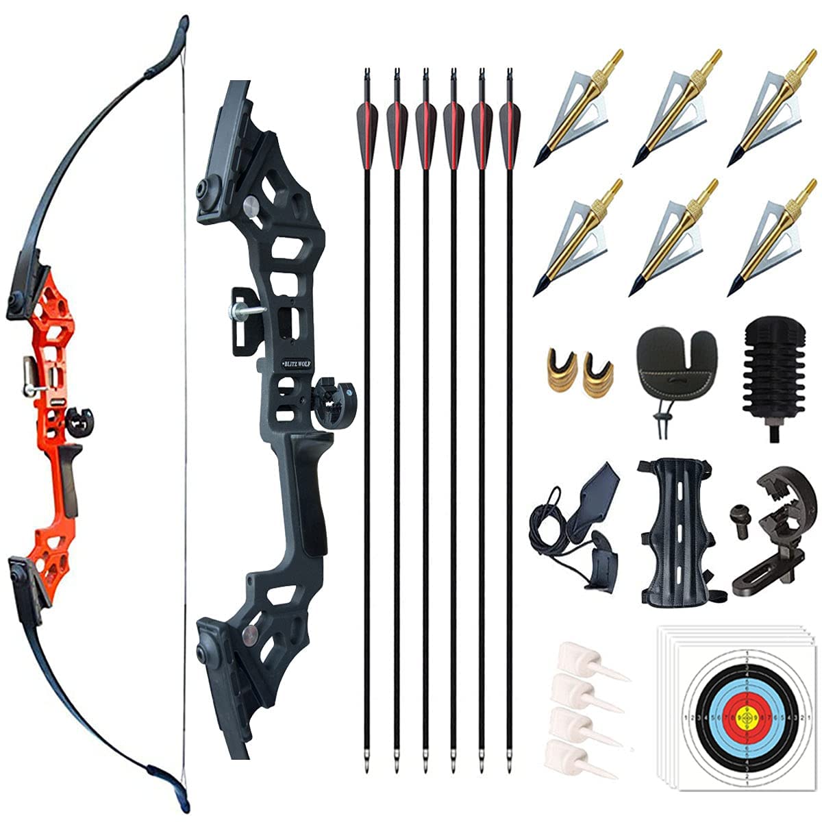 Photo 1 of Monleap Archery 51" Takedown Recurve Bow and Arrows Set for Adults Metal Riser Longbow Kit Right Hand Straight Bow for Beginner Hunting Shooting Practice 30 40 50lb 40lb Red