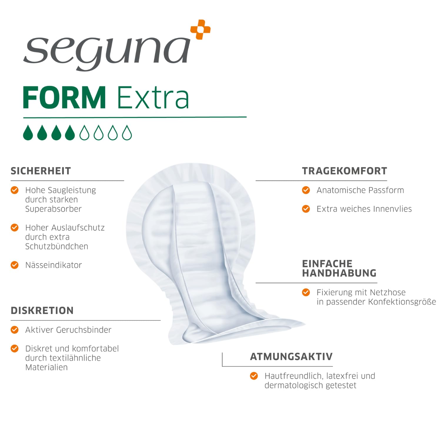 SEGUNA Form Extra, Inkontinenzvorlagen für Frauen und Männer, Anatomische Vorlagen bei mittlerer Inkontinenz, Stuhlinkontinenz (Sparpaket (4 x 25 Stück))