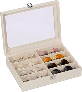 Organizador Gafas, 8 Compartimentos, Piel Sintética, Terciopelo y Cristal, 8,5x33,5x24,5 cm, Color a Elección