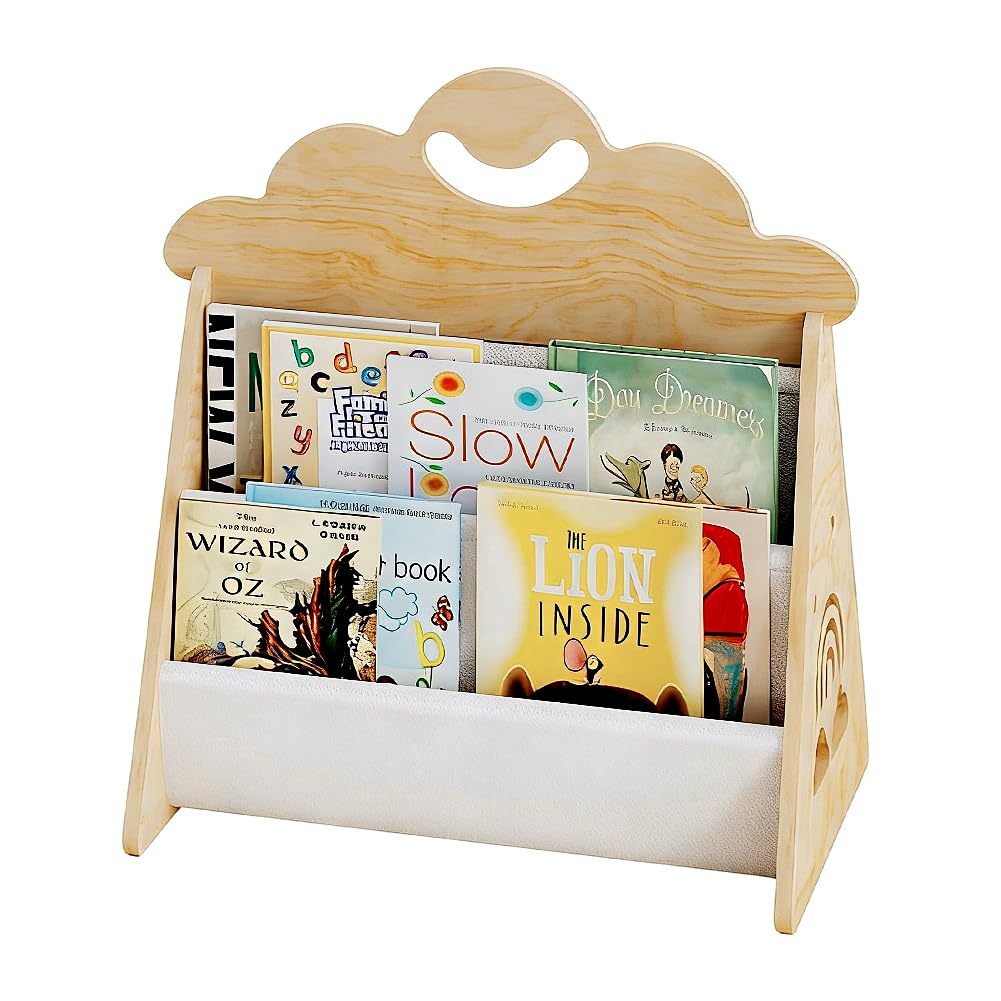 Kinder Bücherregal, Montessori Bücherregal aus Holz, Tragbares zweistöckiges Bücherregal Kinder Kinderzimmerregale