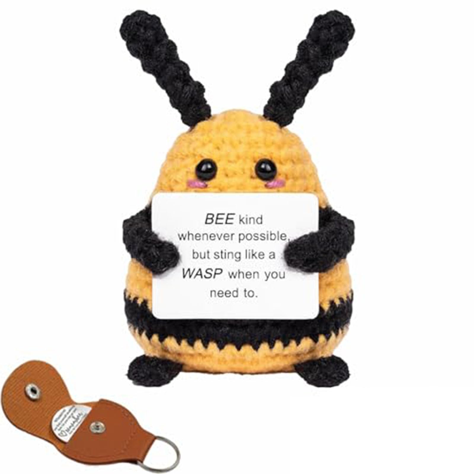 2 PCS Emotional Support Gift, Emotional Support Plush, Positive Bee and Decision Coin with Leather Cover Set