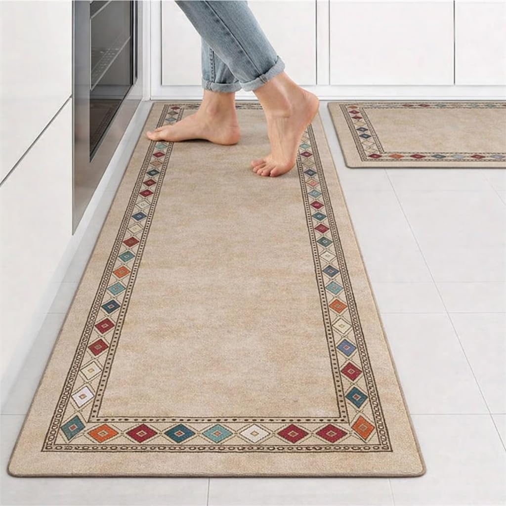 Anti-Slip Kitchen Runner Rug | Soft Washable Floor Mat with Geometric Border Design | Absorbent & Durable Carpet for Kitchen, Hallway & Entryway Absorbent Kitchen Mat-image-16