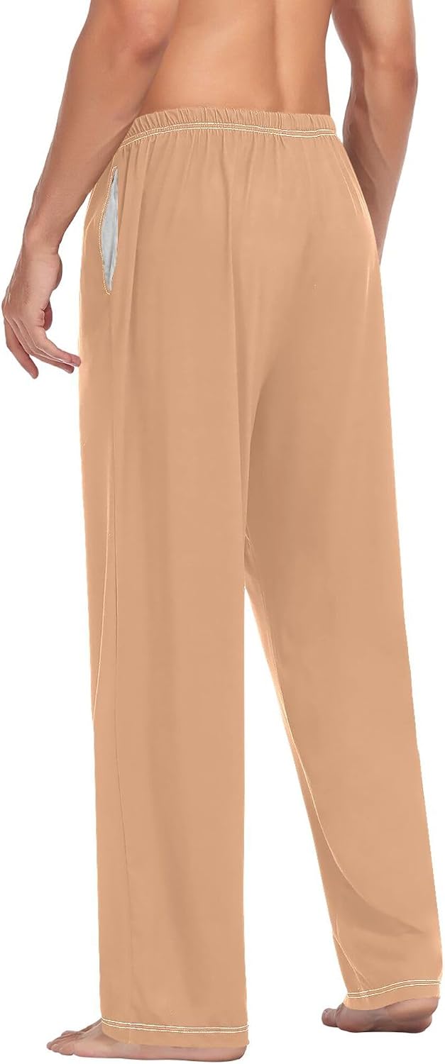 Wood Color Men's Pajama Pants,Lounge Pants Pajama Bottoms with Pockets Drawstring,Men Sleep PJ Pants S