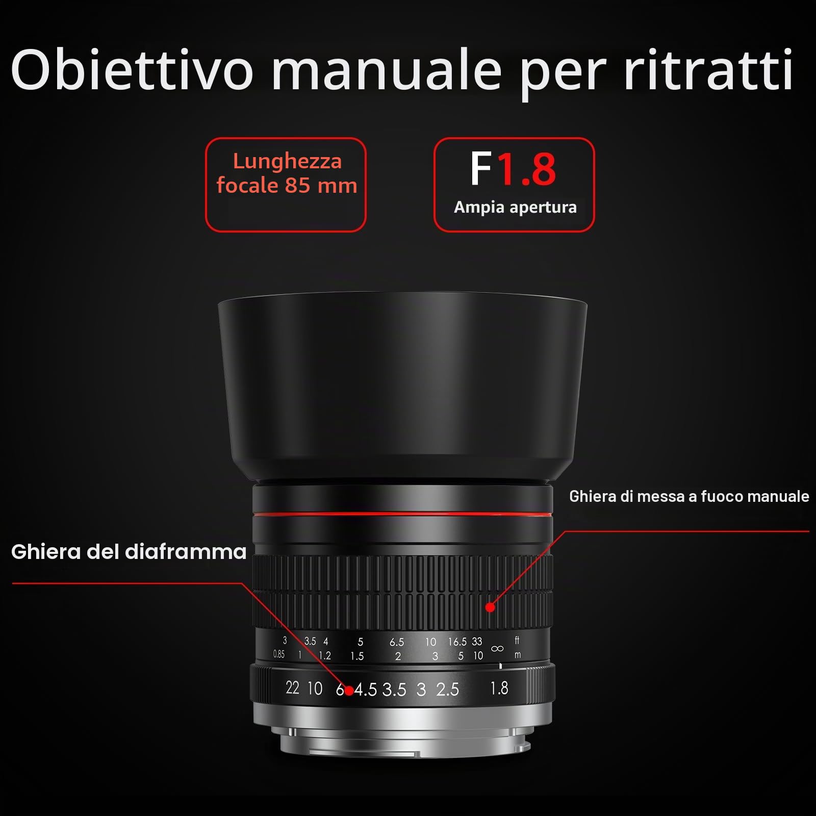 Obiettivo EF per Canon – 85mm f1.8 Manuale Obiettivo Ritratto per Canon Rebel SL3 SL2 T8i T7 T7i T6 T6i 850D 800D 750D 250D 200D 90D 80D 77D 4000D 3000D 2000D 1500D 6DII/5DIV/IDXIII SLR Fotocamera