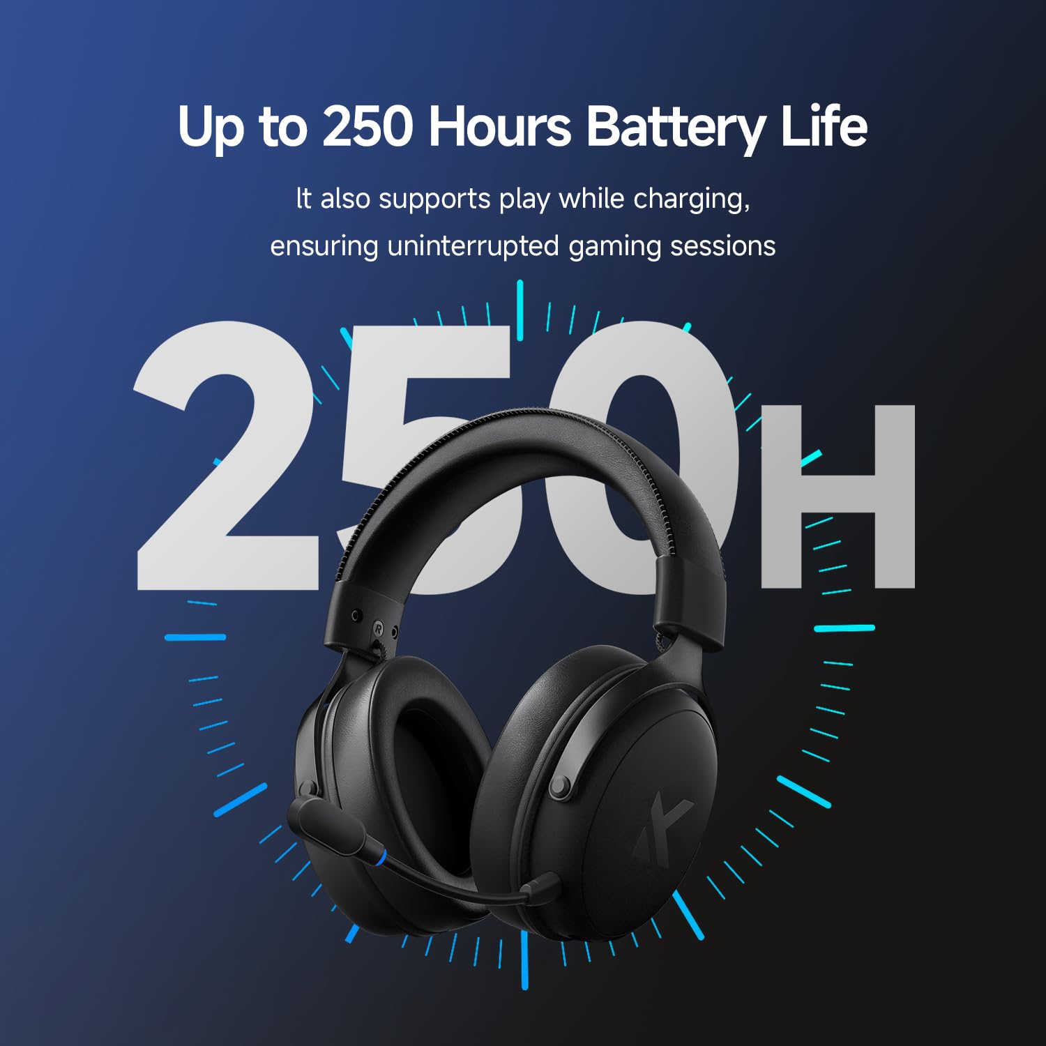 MCHOSE V9 Pro Cuffie da gaming wireless con microfono rimovibile, audio surround 7.1 per eSport, driver da 53 mm, connessione Tri-Mode, per PC, Mac, PS5, PS4, Switch - Nero