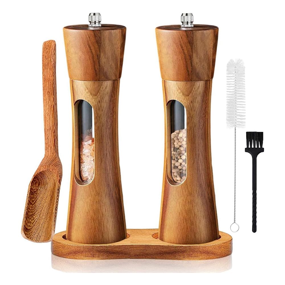CTRLZS Pepper Mill Wood Salt and Pepper Mill Manual Salt Mill Spice Mill with Adjustable Ceramic Grinder for Pepper Salt Spices