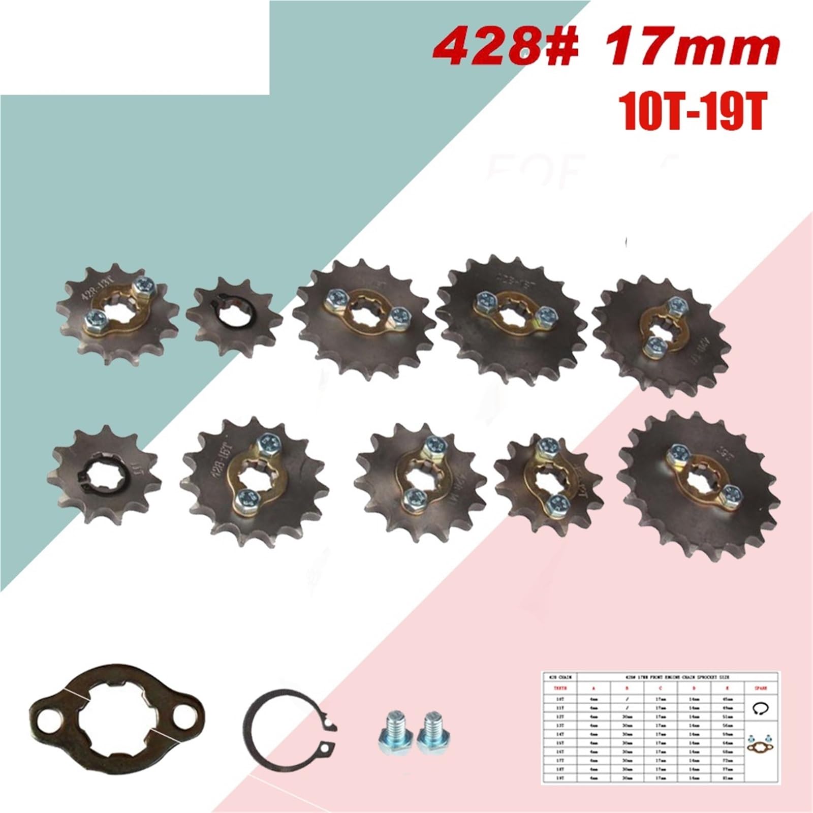 Piñón Delantero Del Motor Con Dientes 428#17mm 10 11 12 13 14 15 16 17 18 19T Compatible ATV Quad Go Kart Scooter Motocicleta motor motocicleta piñón Kit de Cadena(18T)