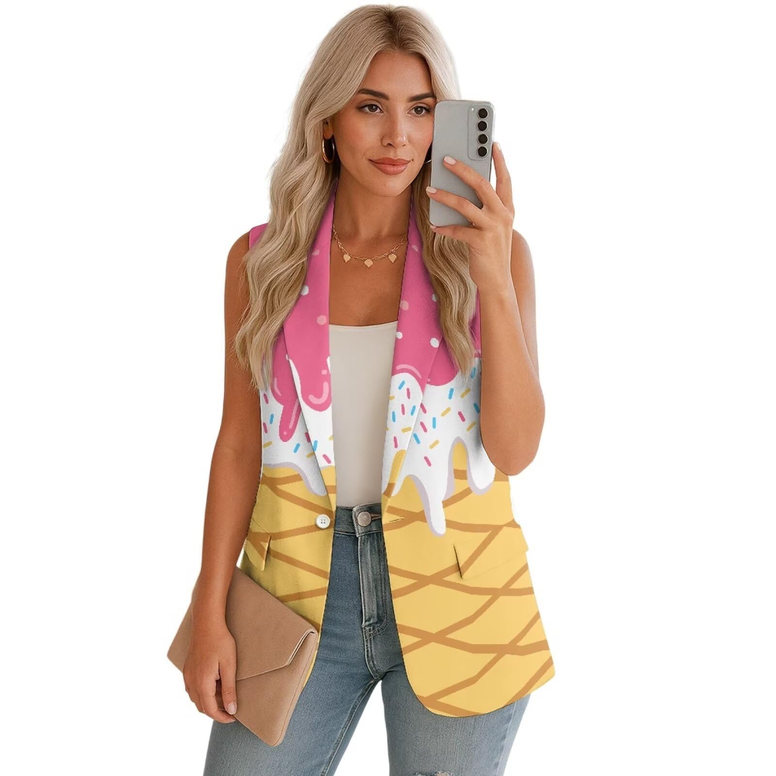 Biyejit Women Sleeveless Blazer Vest Casual Open Front Lapel Work Office Waistcoat Vests Button Down Vest Tops with