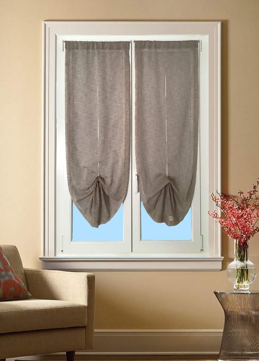 Tendine Regolabili Mauro Per Finestre E Porte - Set 2 Pezzi 65x240cm In Poliestere Effetto Lino - Foto 2