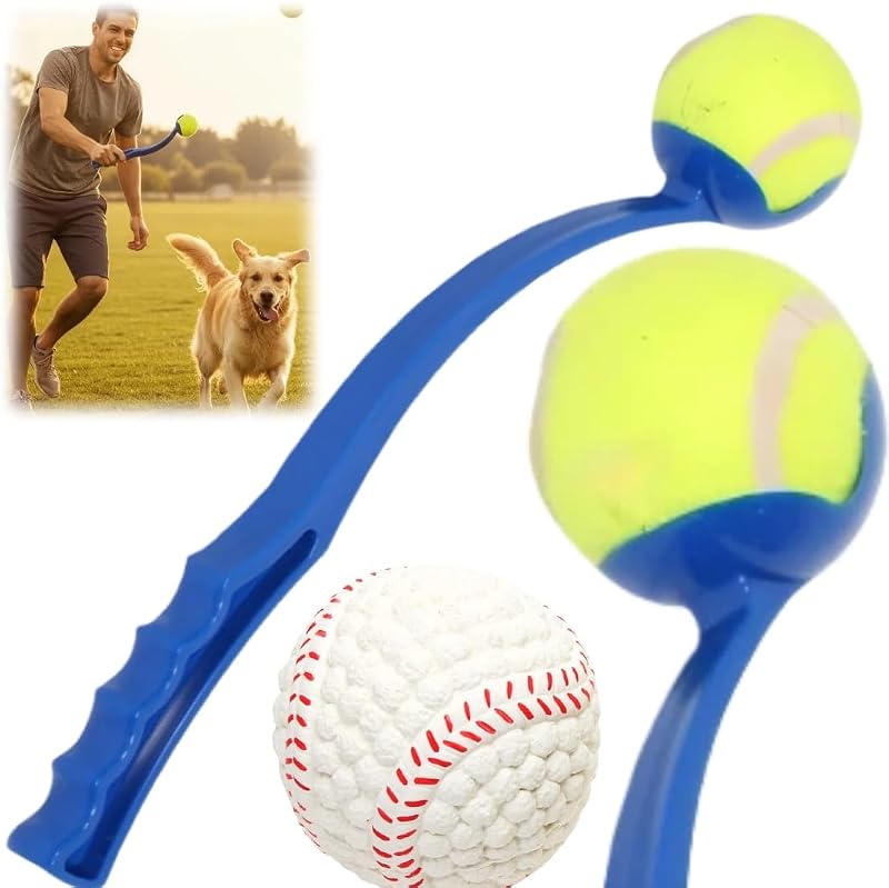 Lanzador de Pelotas para Perros – Lanzador de Pelotas de Tenis para Perros, Lanzador con 2 Pelotas | Lanzador de pelotas de tenis para perros: lanzador de pelotas para perros y lanzador de pelotas. Incluye 2 bolas. Durable, portátil. Ideal para perros activos.