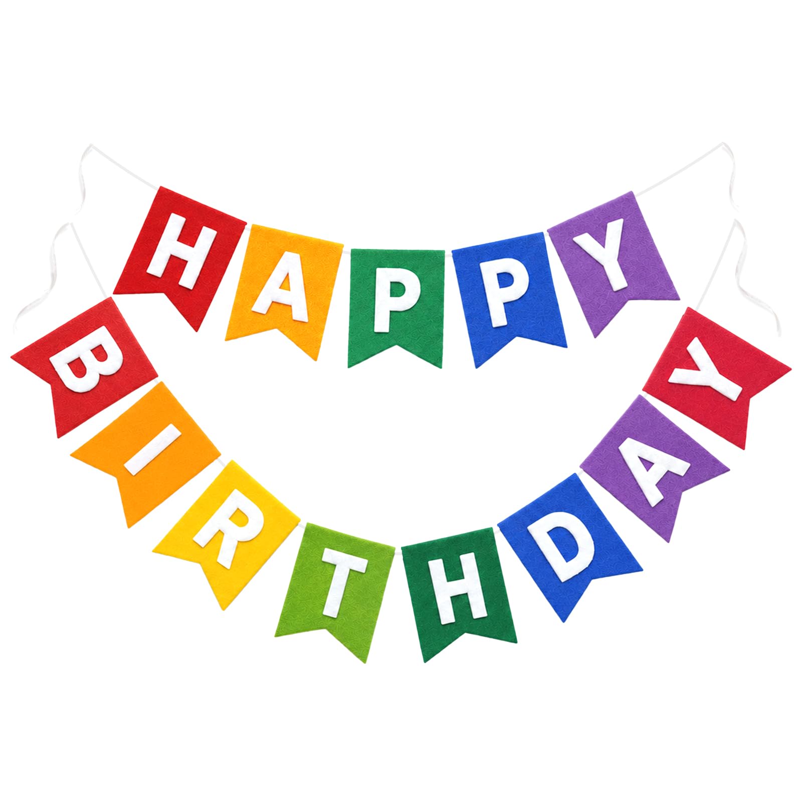 G2PLUS White Happy Birthday Bunting Felt: Pre-Strung Birthday Banner for Adults and Kids Birthday Party Decoration