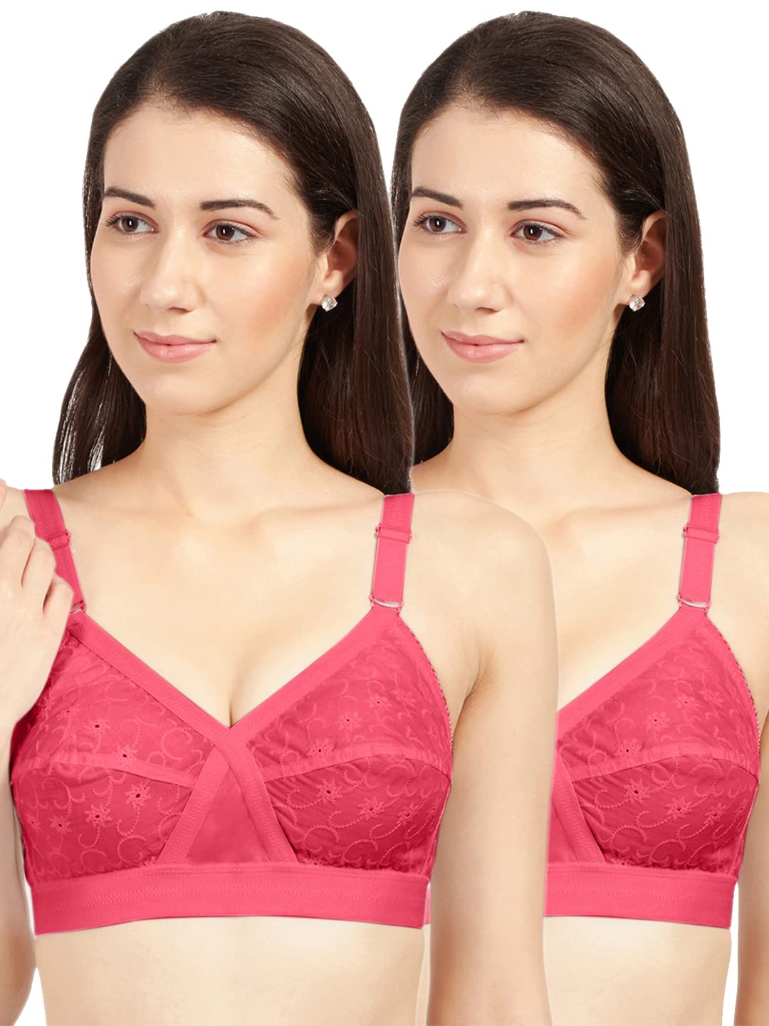 SONARI Womens Non Padded Pure Cotton Embroidered Bra | Wire Free, Full Coverage, Comfortable | Adjustable Straps, Hook & Eye Closure for Everyday Wear - Celina