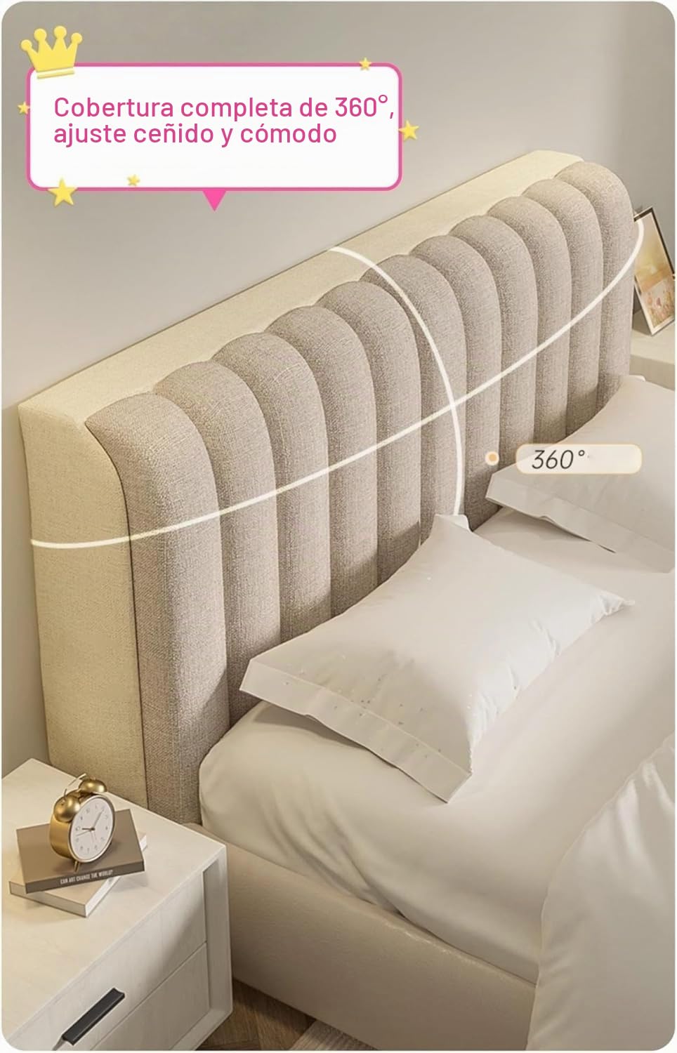 Funda de Cabecera | Protector Acolchado para Cabecero de Cama en Tejido Algodón-Lino, Elástico y Antipolvo | Cubierta Todo Incluido para Medidas 150 160 180 cm de Ancho(Beige,180 * 60cm)