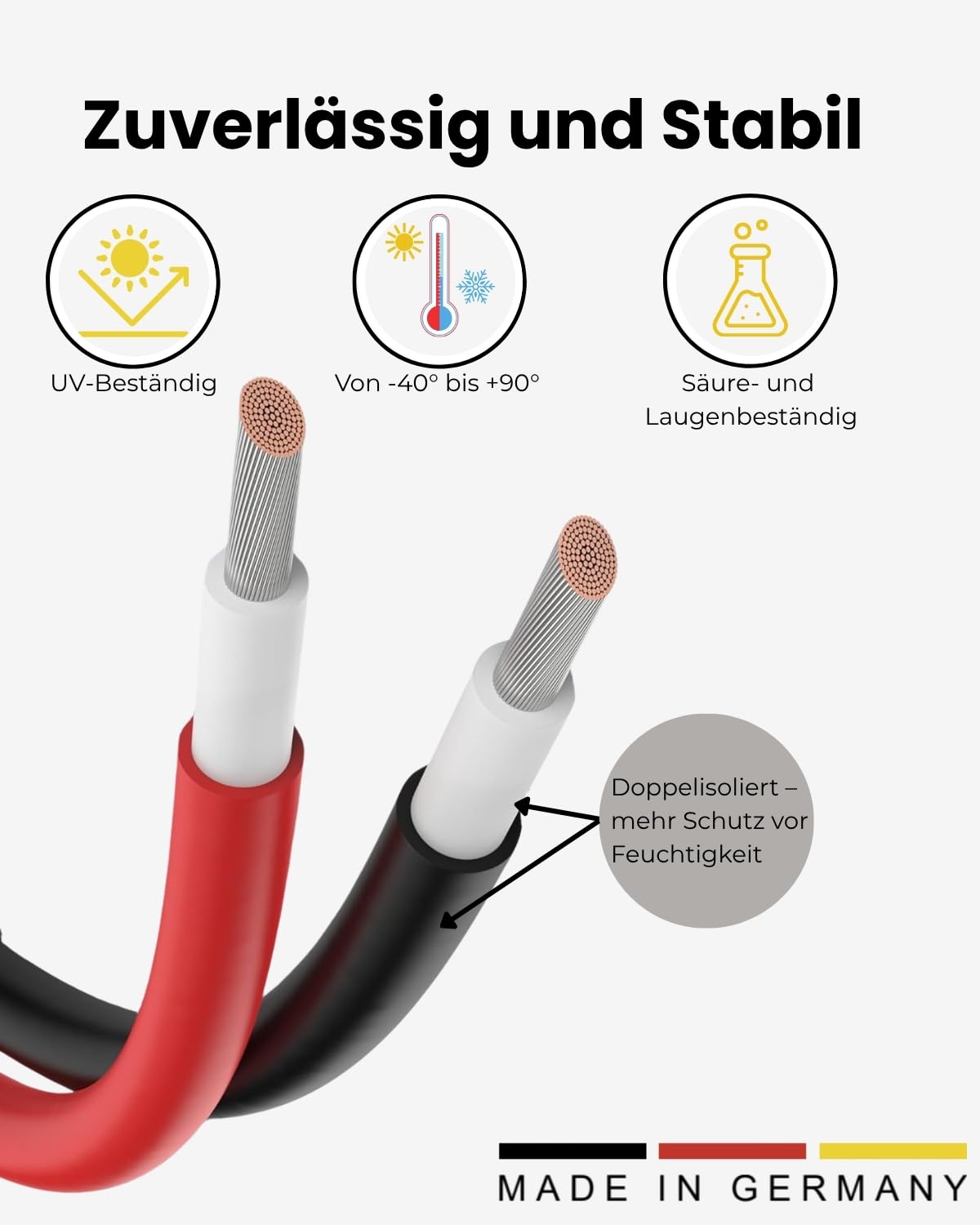 Premium Solarkabel 4mm² – TÜV Rheinland geprüft – UV-beständig & flexibel – Photovoltaik Kabel für Solaranlagen, Solarpanel & Wechselrichter – Made in Germany (Rot, 100m)