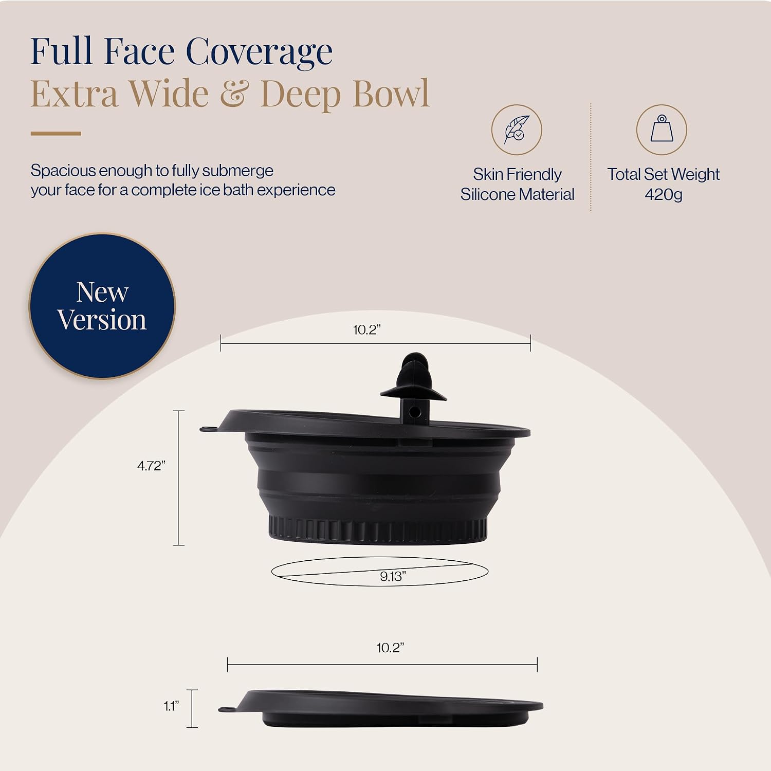 Ice Face Bath Bowl – New Version with Breathing Tube & Hygienic Lid | Collapsible Silicone Facial Cold Plunge Bowl | Reduces Puffiness, Tightens Pores | Foldable & Portable (Black)