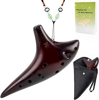 AKLOT 12 Holes Ocarina Alto C Smoked Straw Fired Ceramic Ocarinas with Protective Bag Starter Song Booklet for Kids and Adult
