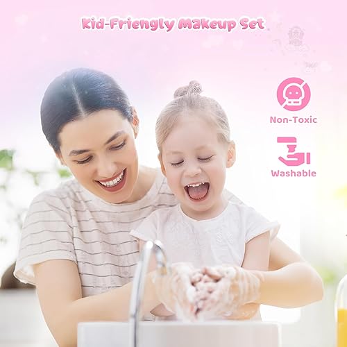 Miniatura 4 de PERRYHOME Juego de maquillaje de unicornio para niños, lavable, regalo para niña con monedero pequeño, kit de maquillaje cosmético real, no tóxico,