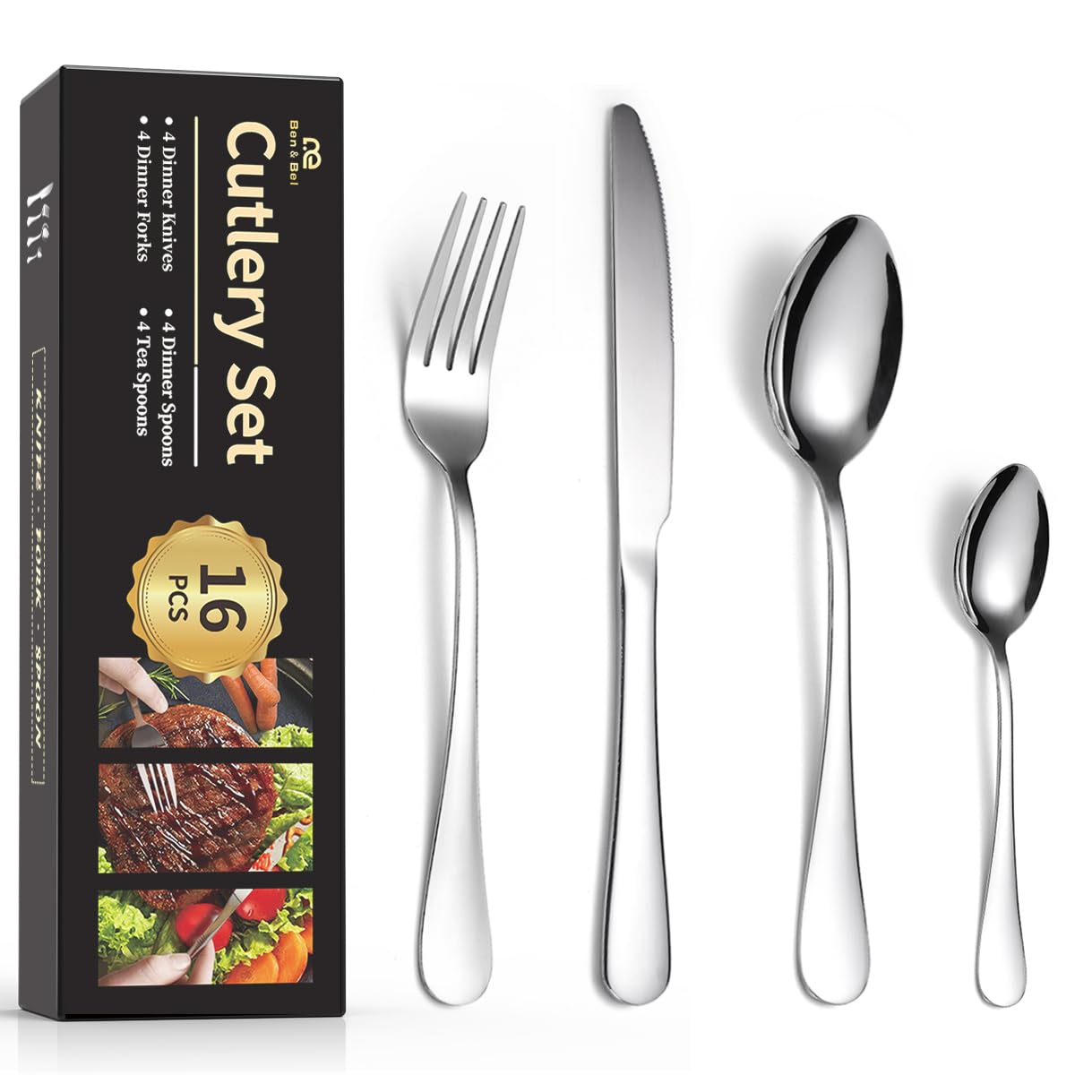 WULUN Set di Posate in Acciaio Inox, 16 Pezzi, per 4 Persone, con Coltello, forchetta, Cucchiaio, Cucchiaio da caffè, Stile Anticato, Lavabili in lavastoviglie, Oro Rosa