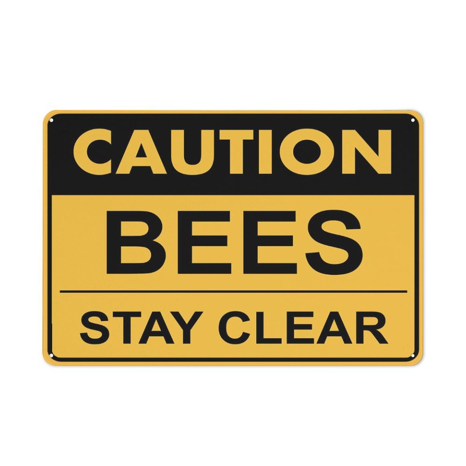 Caution Bees Stay Clear Sign For Business 8""X12"" Rust Free Aluminum Uv Printed,4 Pre-Drilled Holes.Durable/Weatherproof
