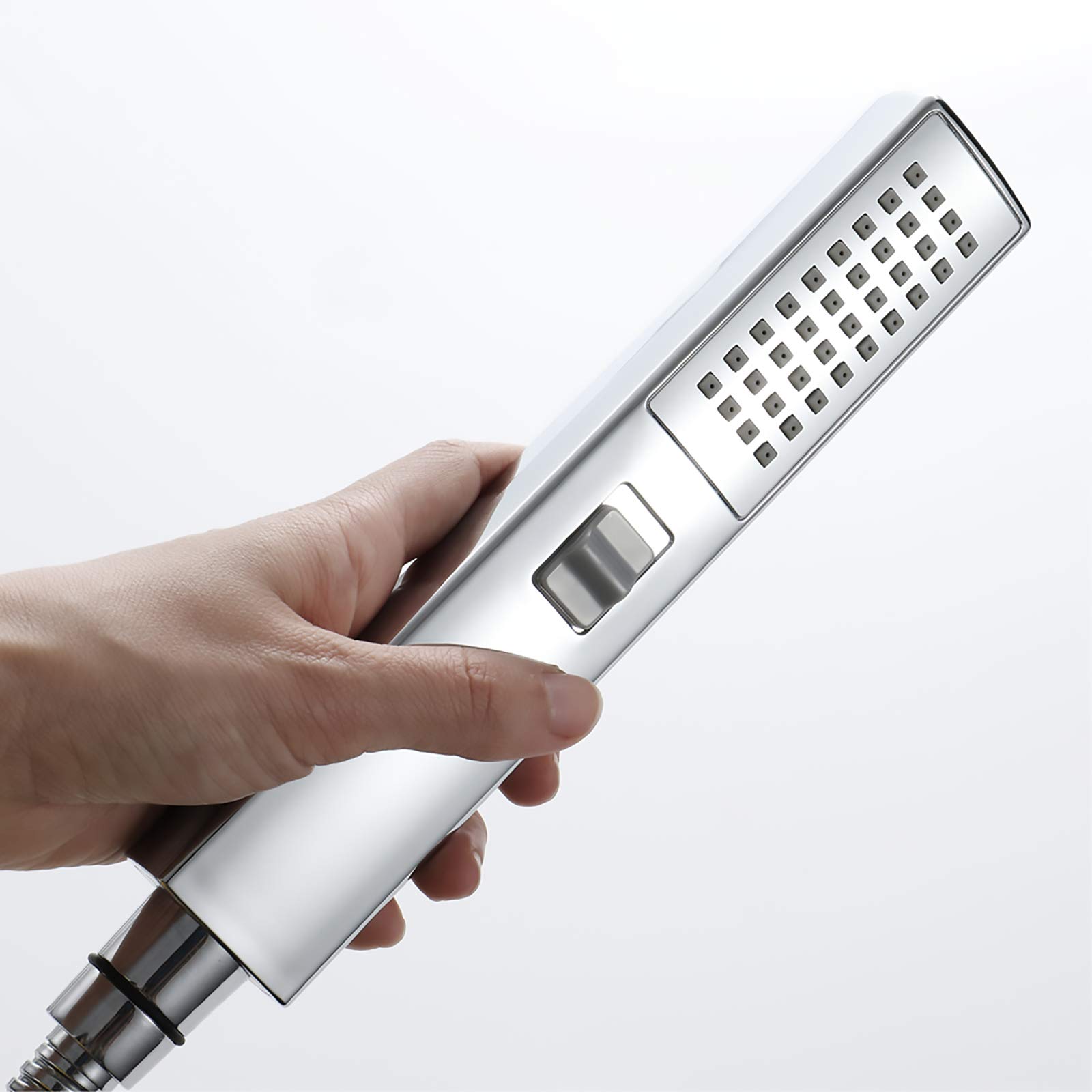 HMTE Set soffione Doccia a Mano Soffione Doccia Quadrato in ABS Soffione Doccia a Mano a Risparmio idrico 2 funzioni Soffione Doccia a Pioggia con Tubo Flessibile e Supporto,Nero (Cromo)