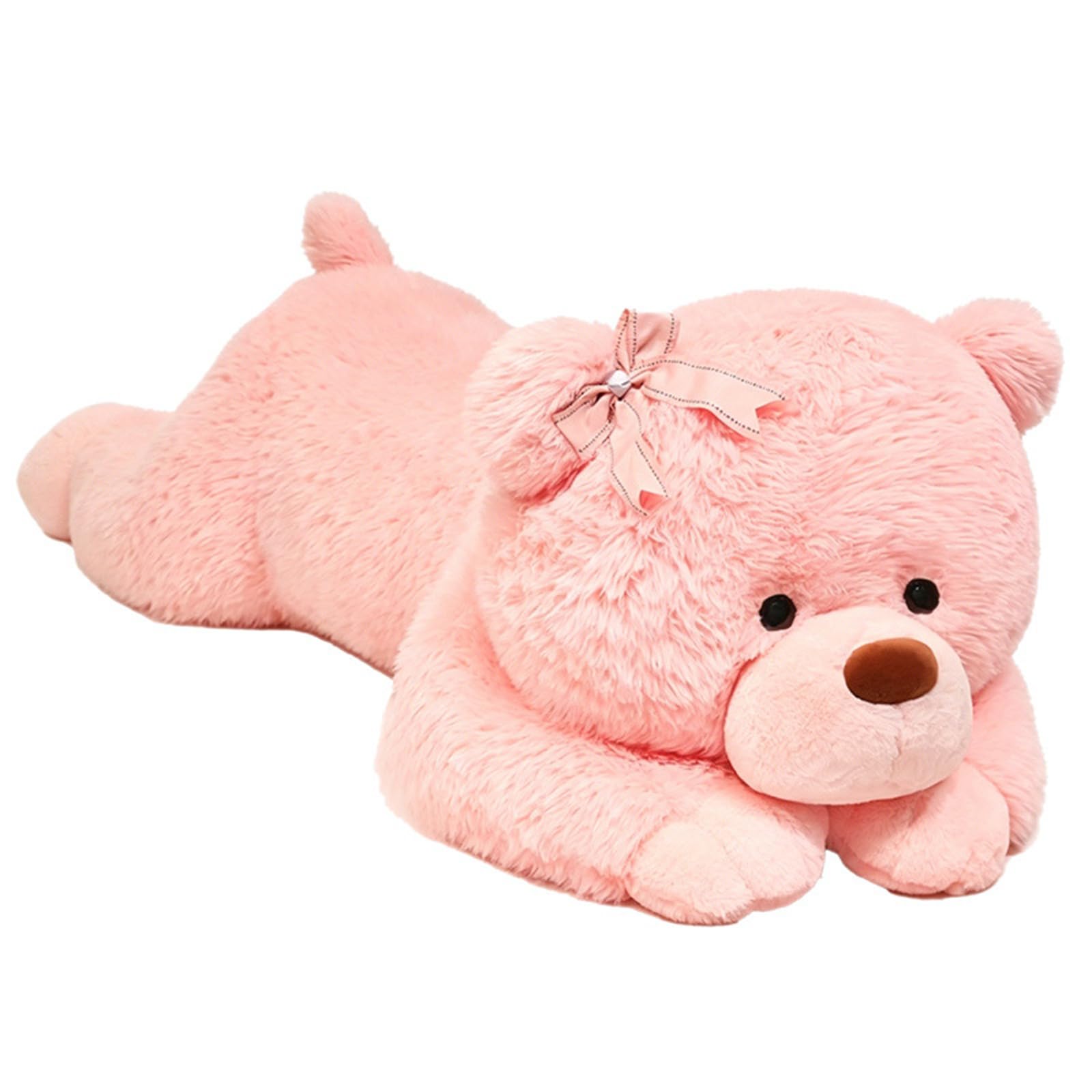 Niedlicher Rosa Teddybär Plüschtier, weicher liegender Bär Kuscheltier mit Schleife, süßes Plüschtier Teddy, weiches Stofftier Geschenk für Kinder Mädchen und Jungen (90cm,Fen)