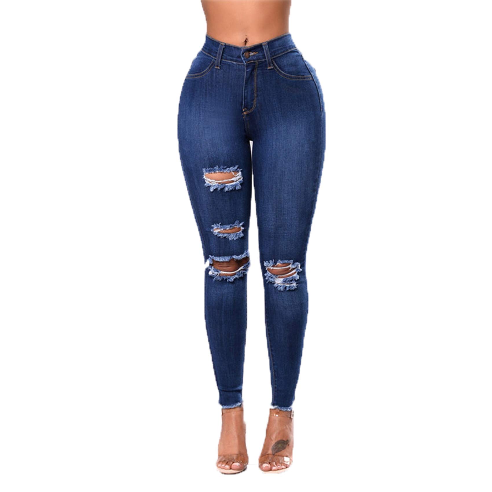 Jeans Push-Up De Cintura Alta Jeans Ajustados para Mujer Jeans Ajustados EláSticos Rasgados Sexy Retro