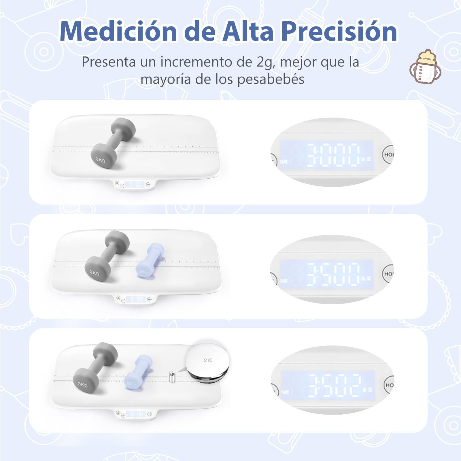 COSTWAY Báscula Bebe, Báscula Multifuncional para Bebés con 4 Modos de Medición, Báscula Infantil Digital Precisa, Báscula Digital con Pantalla LCD para Bebés y Mascotas