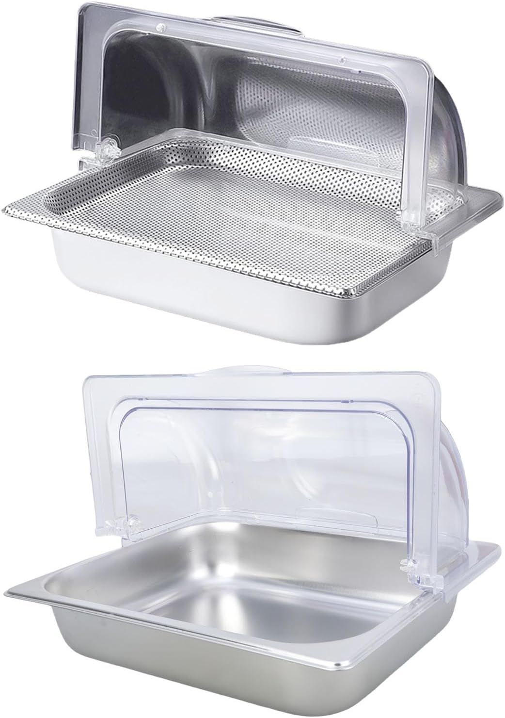 実用的なステンレススチール製カウンタートップ、食品サービングトレイ、クリアロールトップ蓋ディスプレイホルダー、ビュッフェケータリング