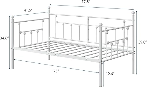 Miniatura 2 de VECELO Marco de sofá cama, cama de plataforma de metal tamaño individual con cabecero, listones de acero resistente soporte para sala de estar