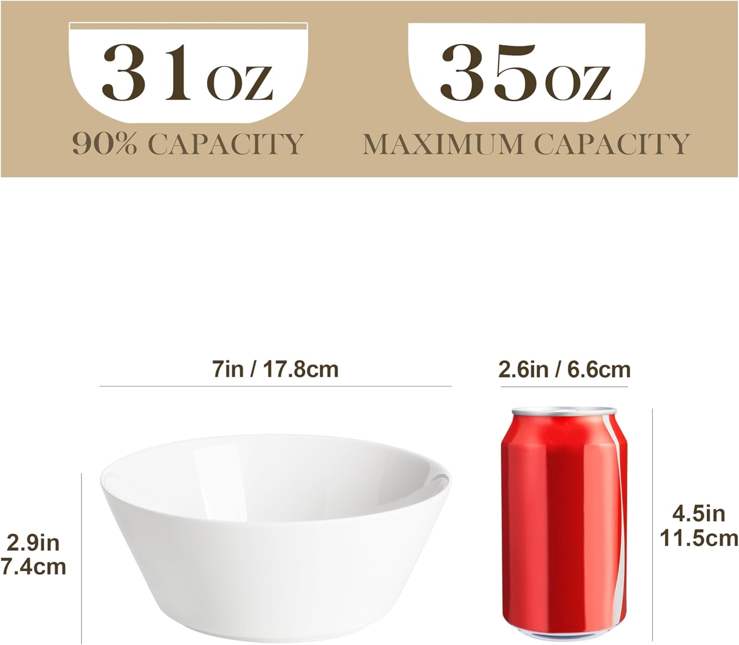 MALACASA 35 OZ Soup Bowls, White Porcelain Bowls Set of 4, Deep Bowl for Kitchen, Large Ceramic Bowls for Soup, Cereal, Salad, Ramen and Fruit, Dishwasher & Microwave Safe, Series Regular - Image 2