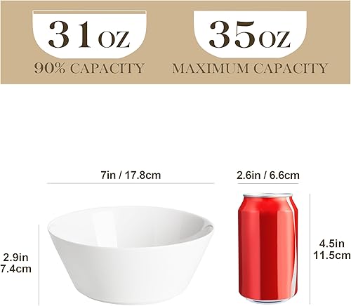 Miniatura 2 de MALACASA Juego de 4 cuencos de sopa de 35 onzas, cuencos de porcelana blanca, cuencos profundos para cocina, cuencos grandes de cerámica para sopa,