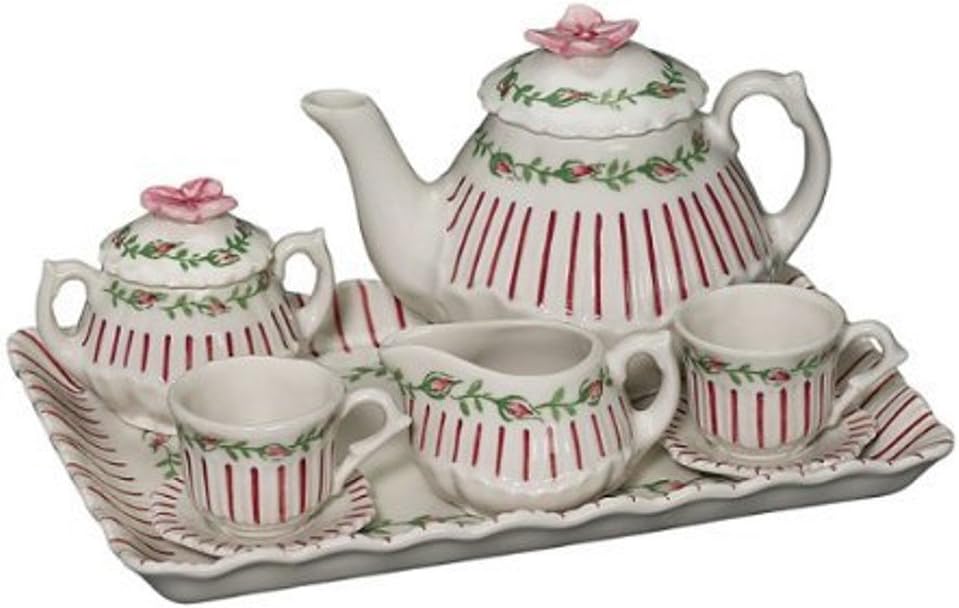 Andrea By Sadek Red Pinstripe Doll Teaset