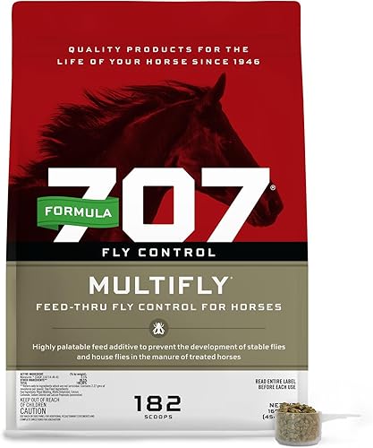 Formula 707 MultiFly - Pellets de control de moscas para caballos, reducción de población de moscas sabrosas y seguras (cubo de 10 libras, 182