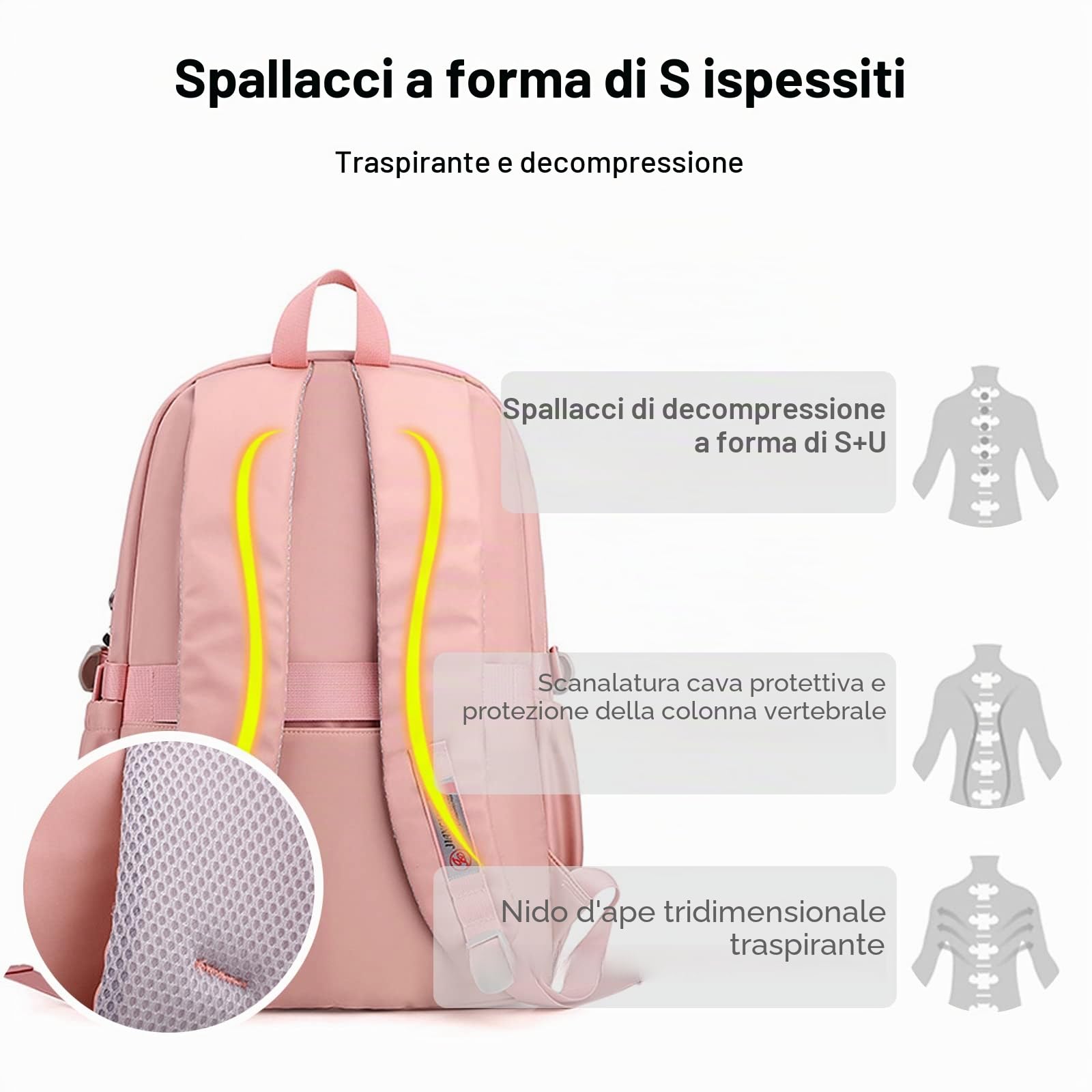 FANDARE Zainetti Cartelle per la scuola Zaino Scuola Elementare Zaino Casual Ragazze Ragazzi Zainetto per Adolescenti Studenti Scuole primarie medie inferiori Università Viaggiare Daypacks Rosa