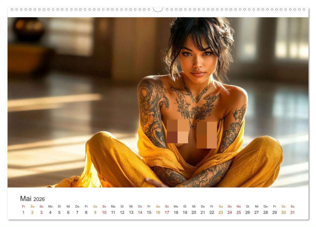 Tattoo Erotik - Sinnliche Kunstwerke (Wandkalender 2026 DIN A2 quer), CALVENDO Monatskalender: Tätowierung auf nackter Haut. (CALVENDO Erotik)