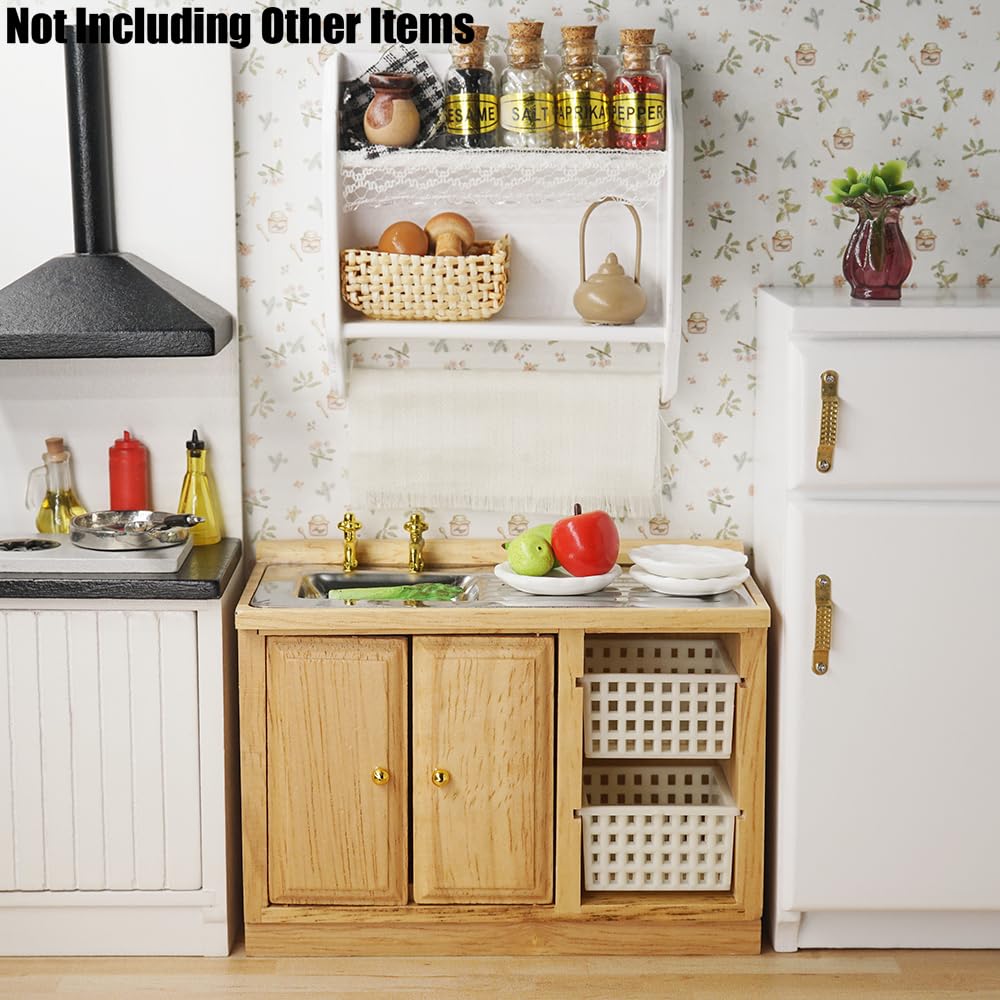 Set Cucina In Miniatura In Legno Per Casa Delle Bambole - 3 Pezzi Con Lavandino, Stile Fattoria Giallo - Scala 1:12 Aztec